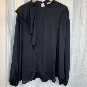 Andree by Unit Black Ruffle Shoulder Long Sleeve Blouse Sheer 1X Flowy Boho